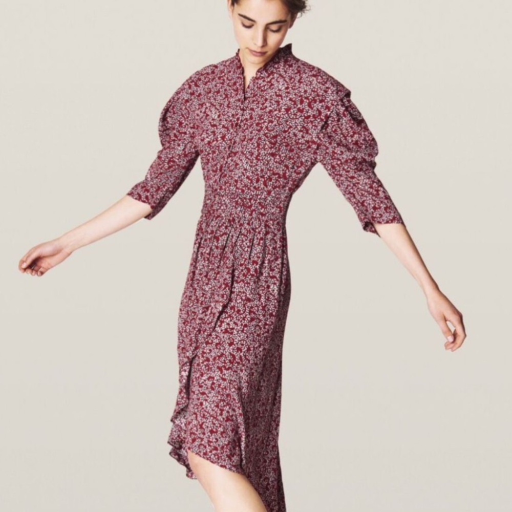 BA&SH Chelsea Wrap-effect Red Floral Print Crepe Dress 6 Like New - Picture 15 of 16